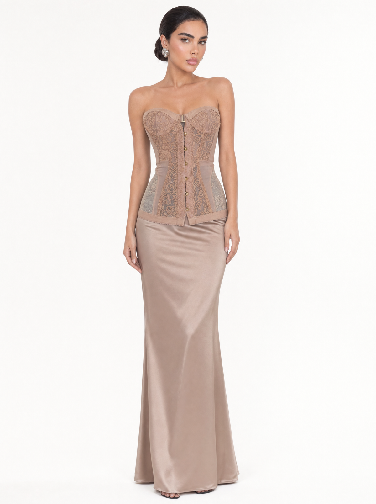 Embroidered Corset Satin Set