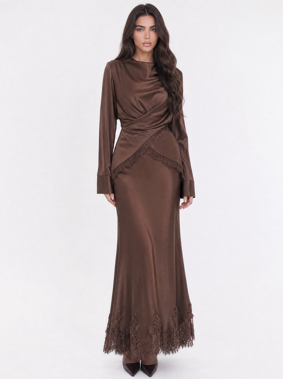 Lace Trim Satin Top & skirt Set