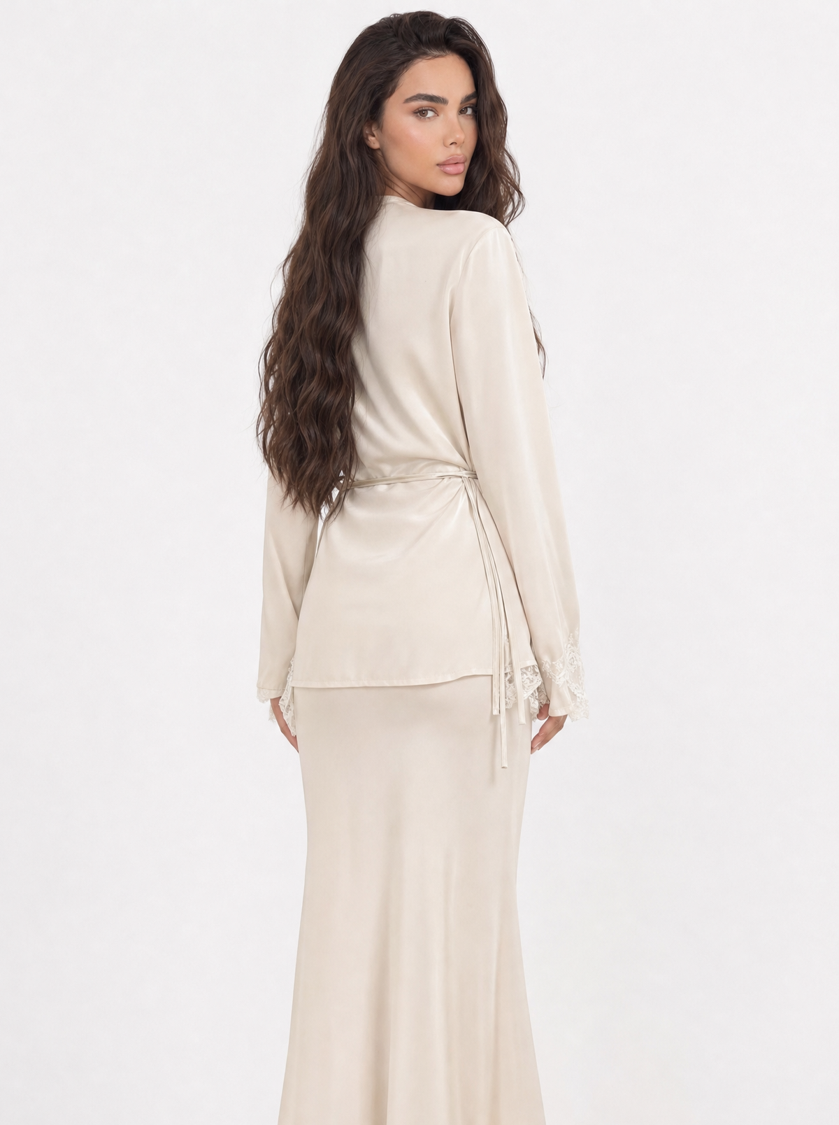 Lace Trim Satin Top & skirt Set