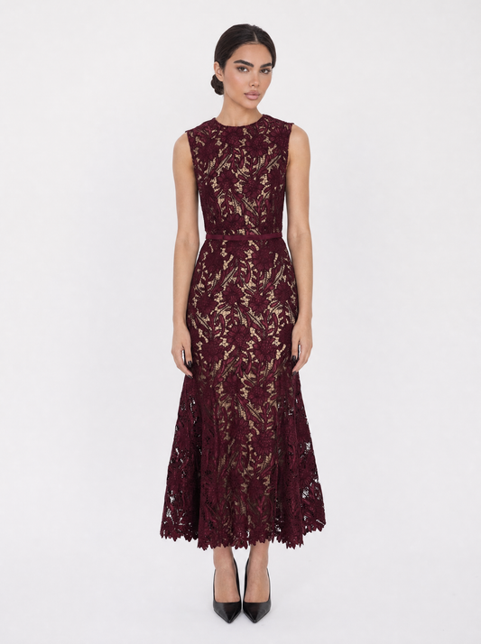 Floral Crochet Lace Midi Dress