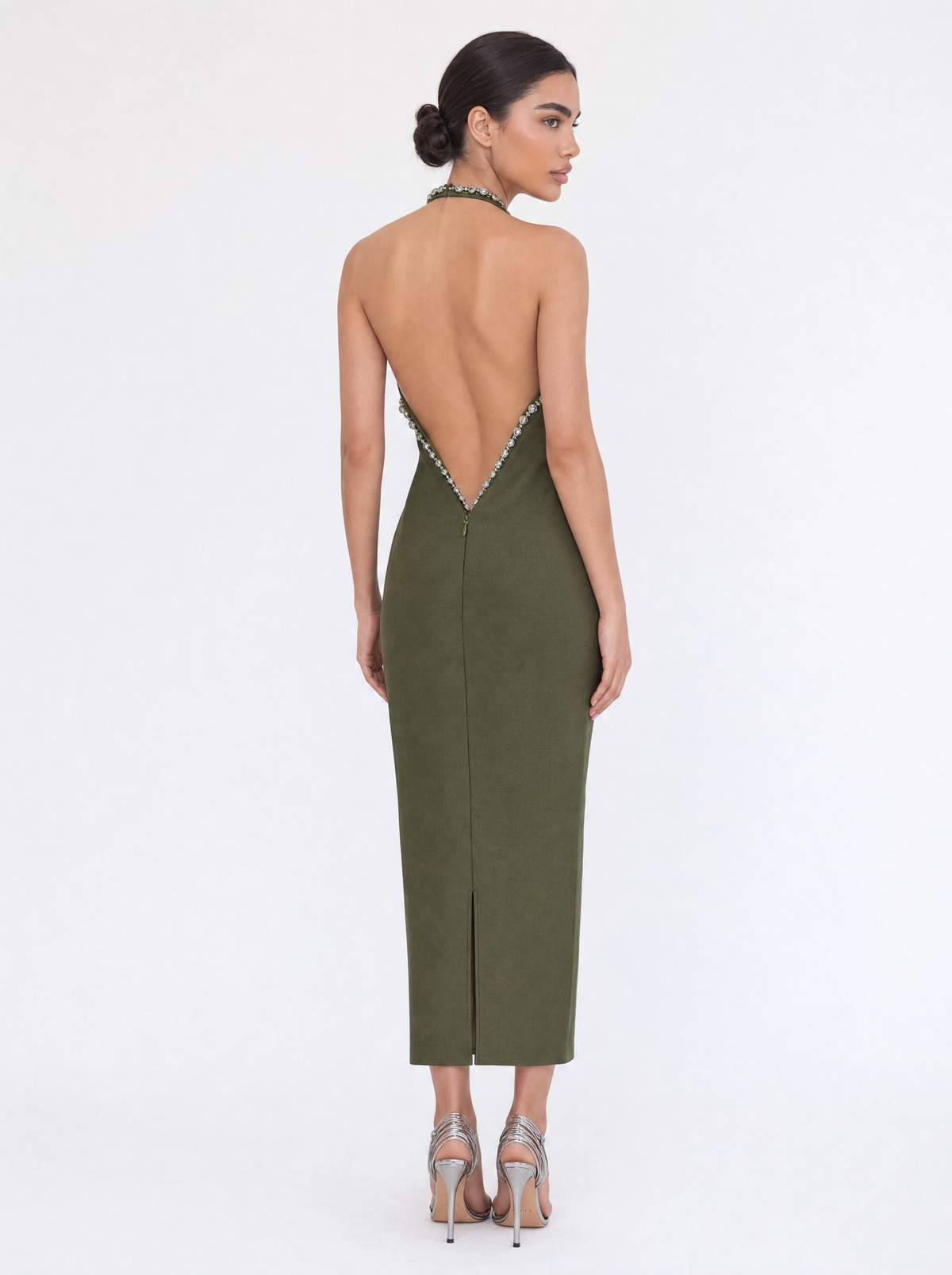 The Olive Jewel Halter dress