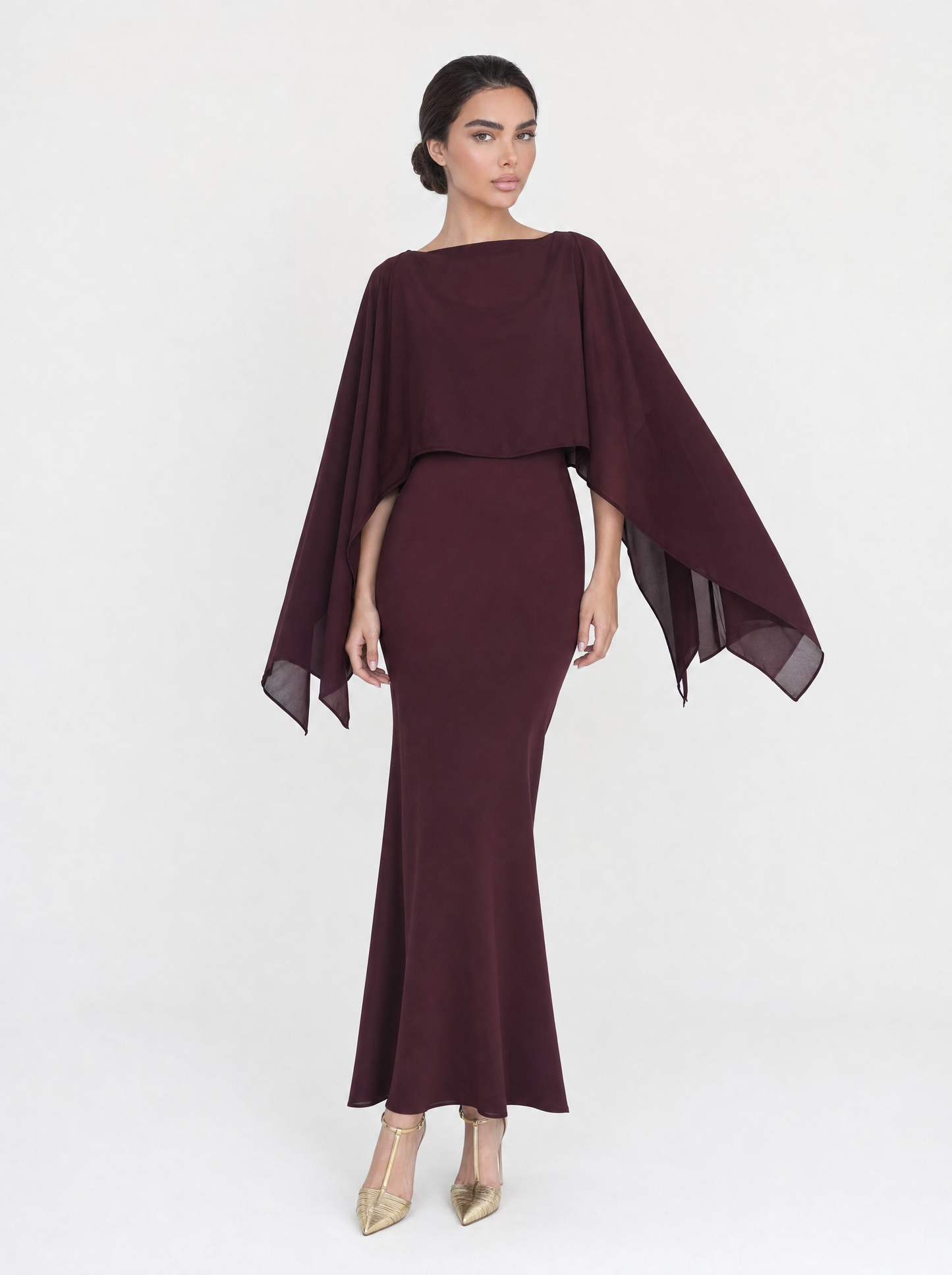 Chiffon Cape Sleeve Maxi Dress