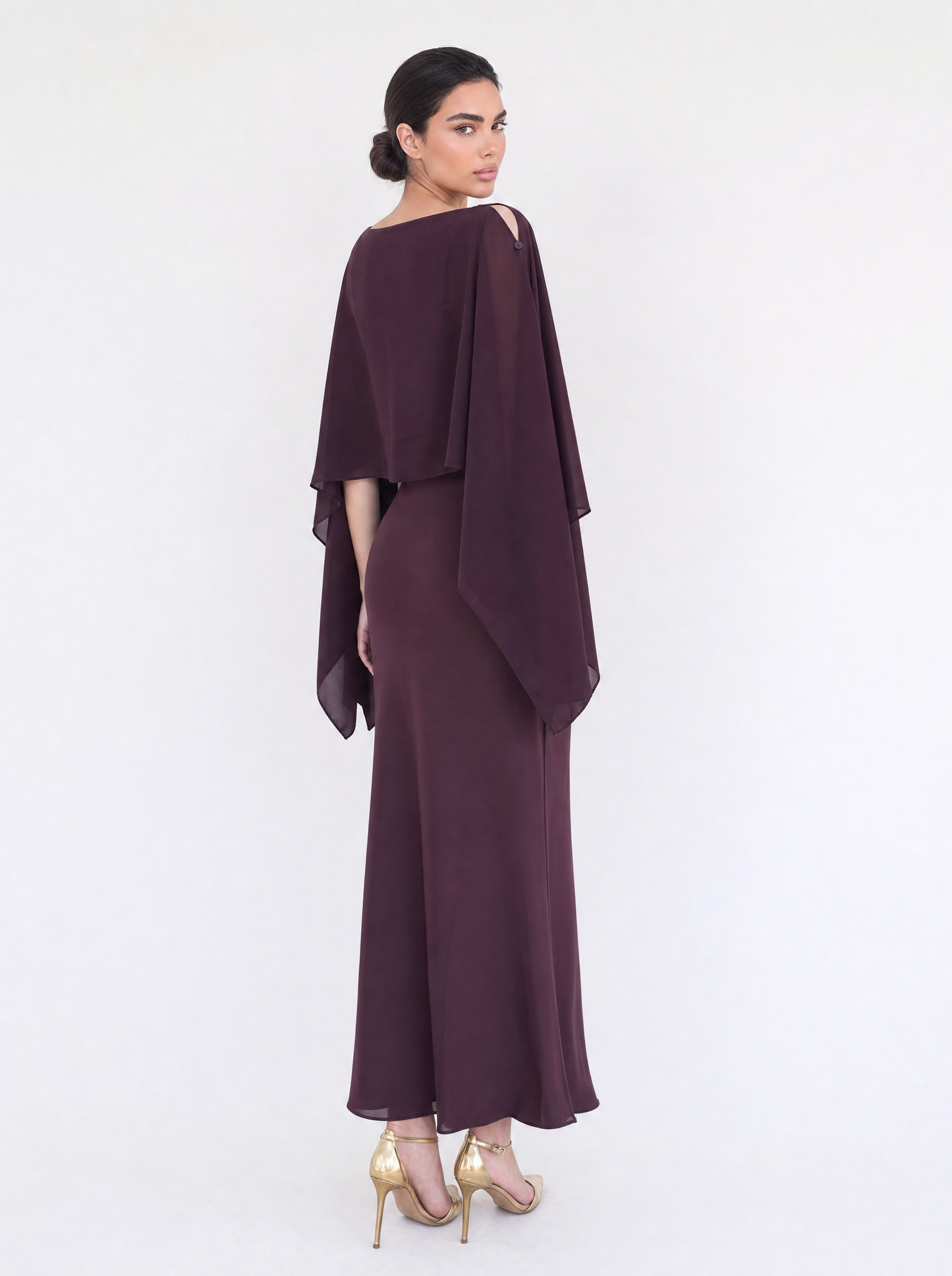 Chiffon Cape Sleeve Maxi Dress