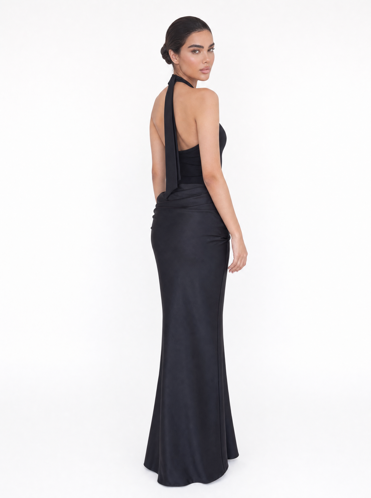 High Neck Halter Draped Maxi Dress