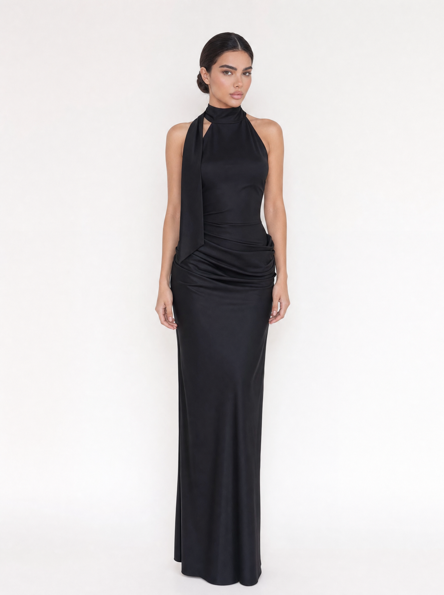 High Neck Halter Draped Maxi Dress