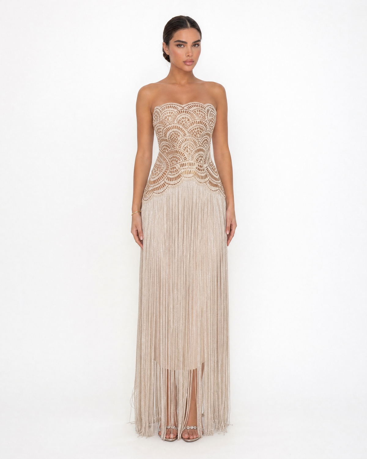 Guipure Lace Fringe Evening Gown Dress