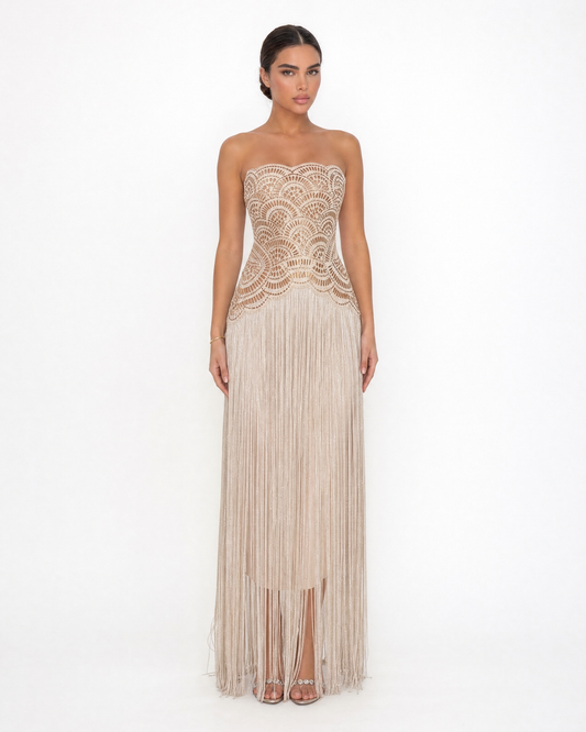 Guipure Lace Fringe Evening Gown Dress
