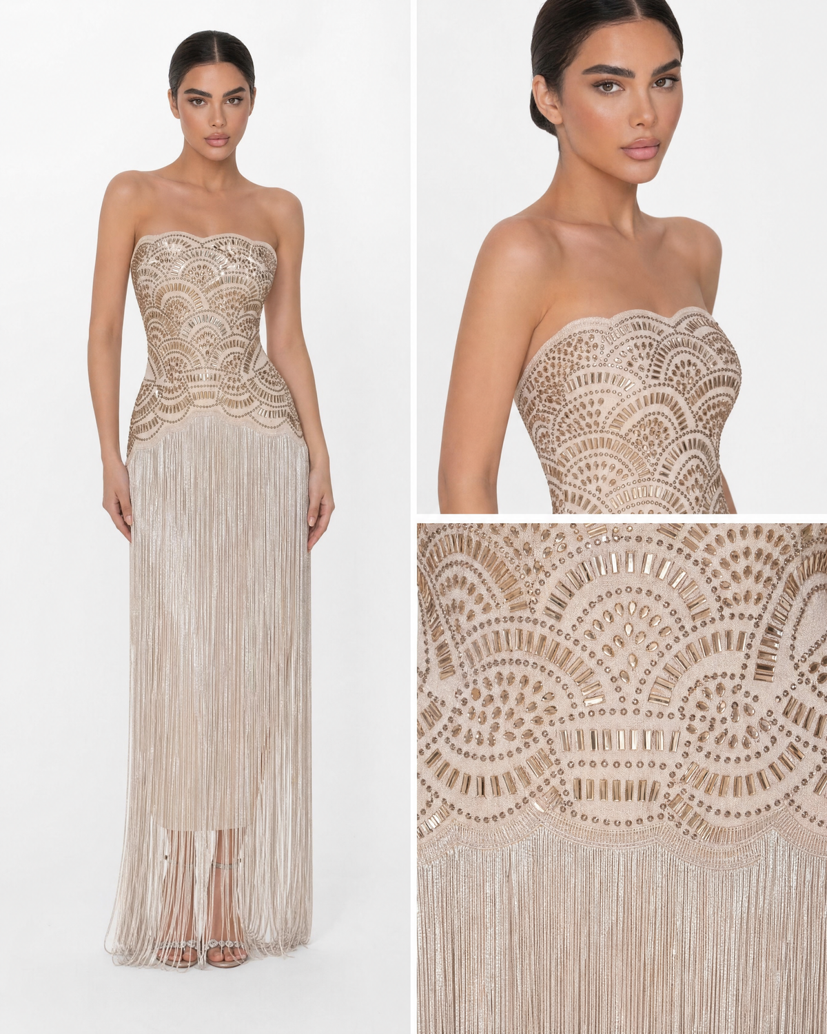 Guipure Lace Fringe Evening Gown Dress