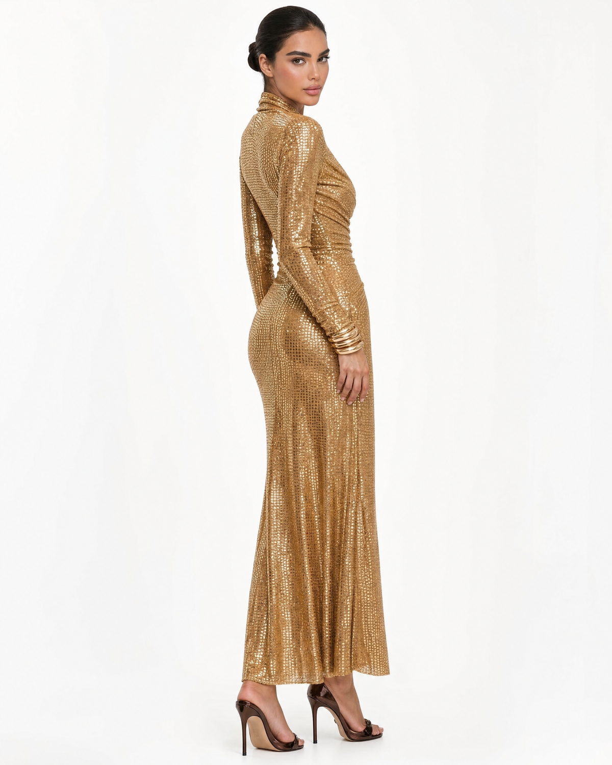 Sequin Ruched Wrap Midi Dress