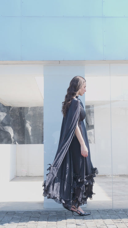 Soft Chiffon Drape-Back Maxi Dress